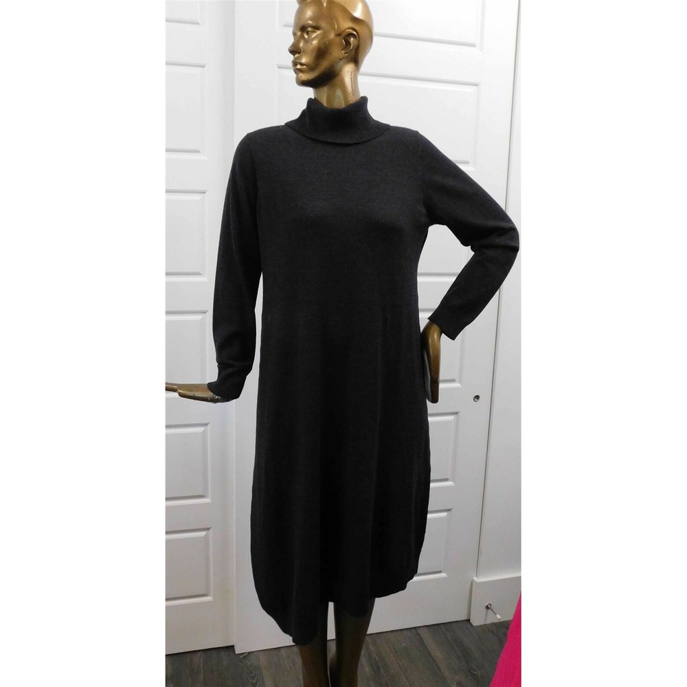 Eileen Fisher sz L Charcoal Gray Knit Long Sleeve‎ Dress